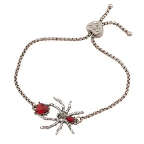 BETSEY JOHNSON Halloween Adjustable Red Crystal Spider Slider Bracelet NEW NWT - Picture 3 of 4